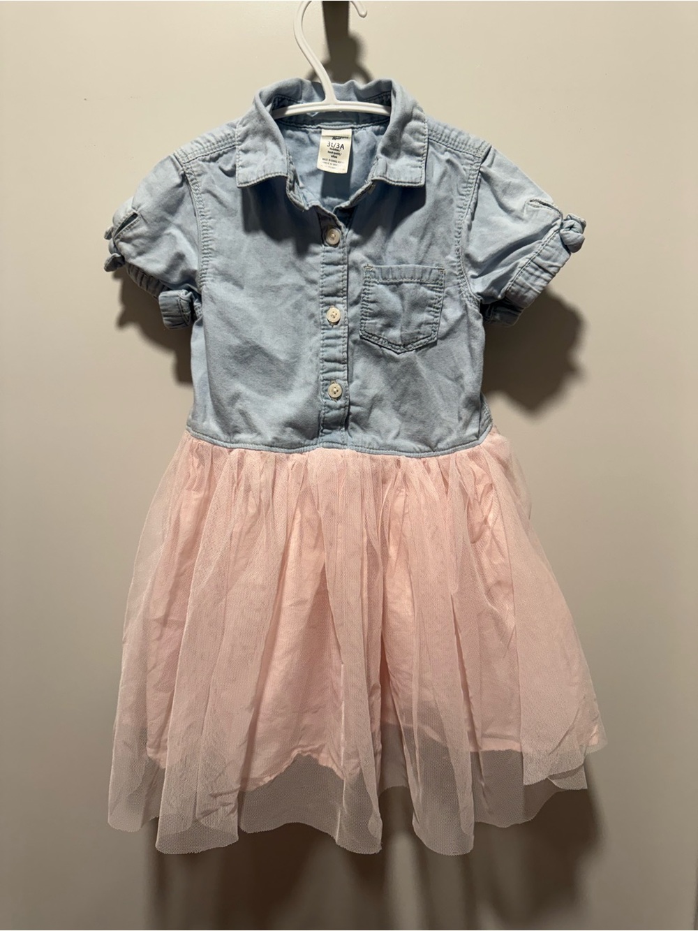 2/$15🥳Girls Denim Top with Pink Tulle Skirt Dress